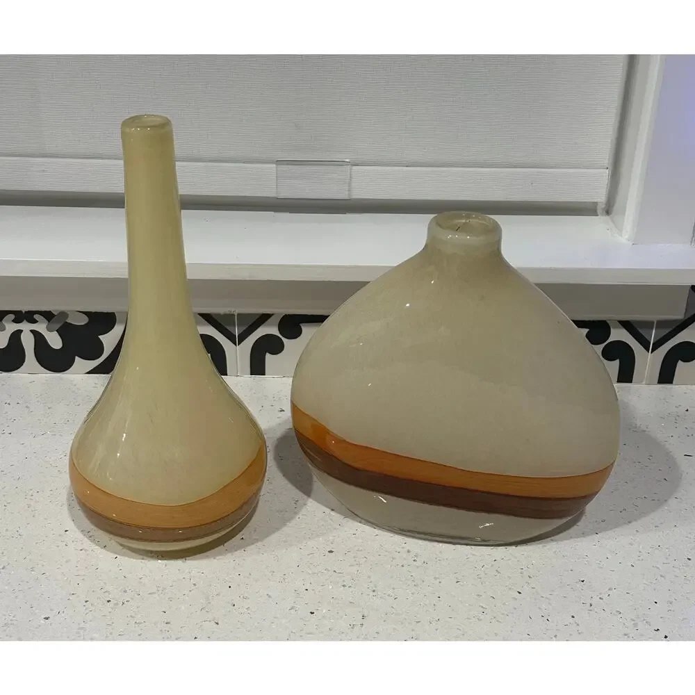 Pier 1 Set of 2 Art Glass Vases Brown & Orange 12